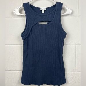 Nine West Navy Ribbed Cutout Tank Top